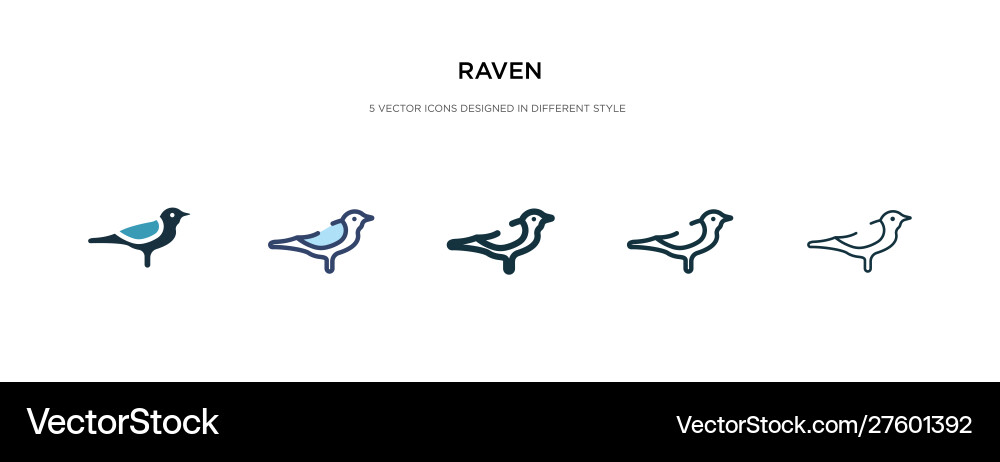 Raven icon in different style two colored vector image