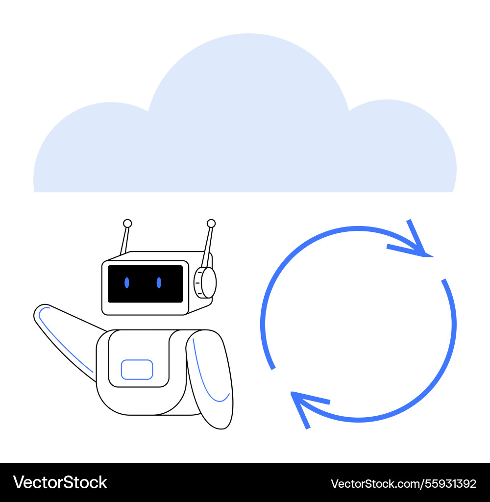 Robot interacting with cloud storage and data Robot interacting with cloud storage and data vector image