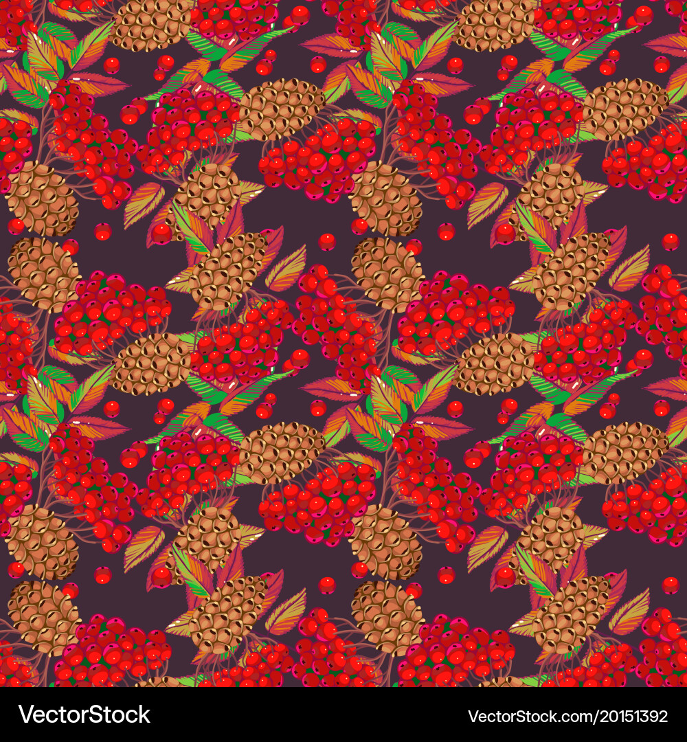 Seamless pattern with rowan and cones Vector Image