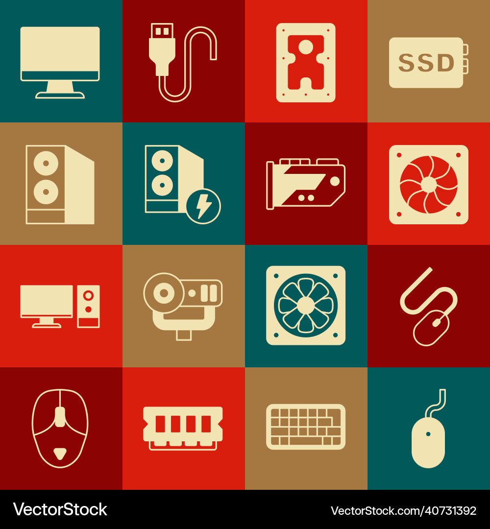 Set computer mouse cooler hard disk drive hdd vector image