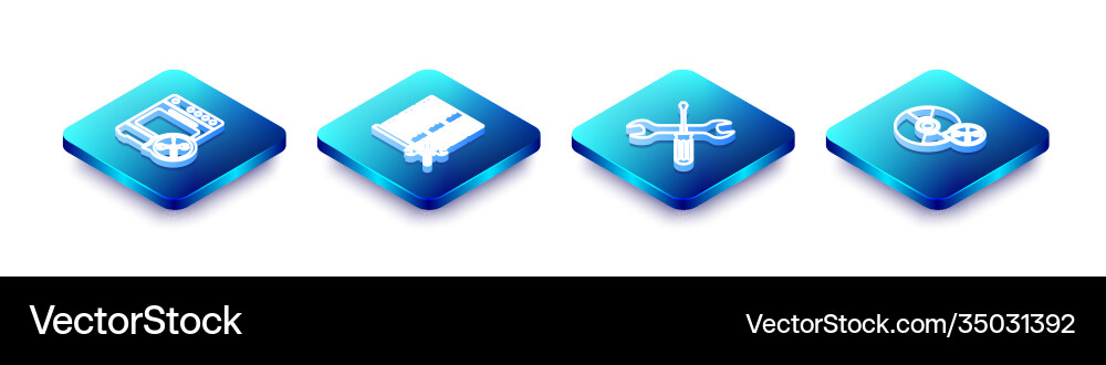 Set isometric line oven service database server Set isometric line oven service database server vector image