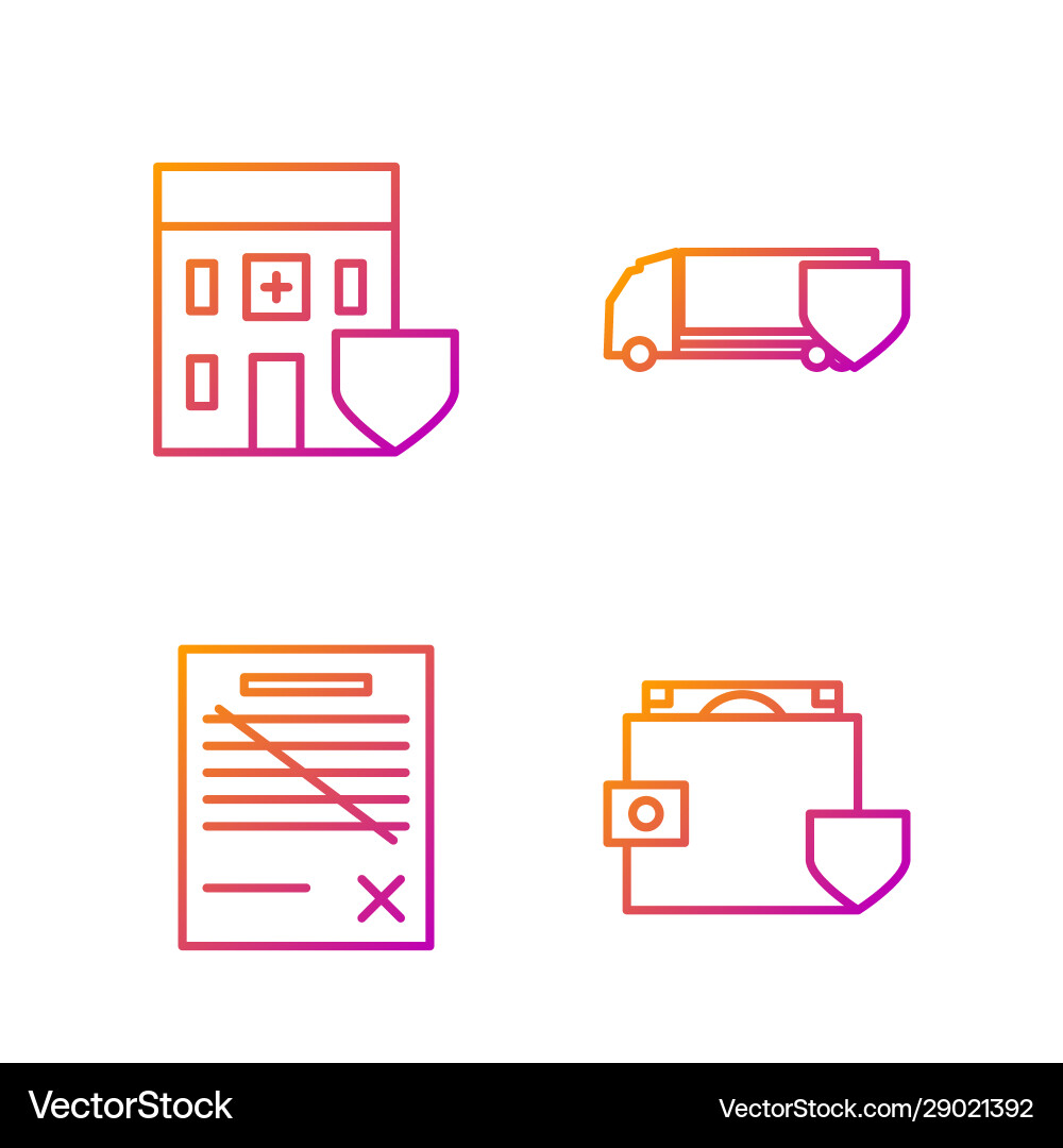 Set line wallet and money with shield delete file Set line wallet and money with shield delete file Vector Image