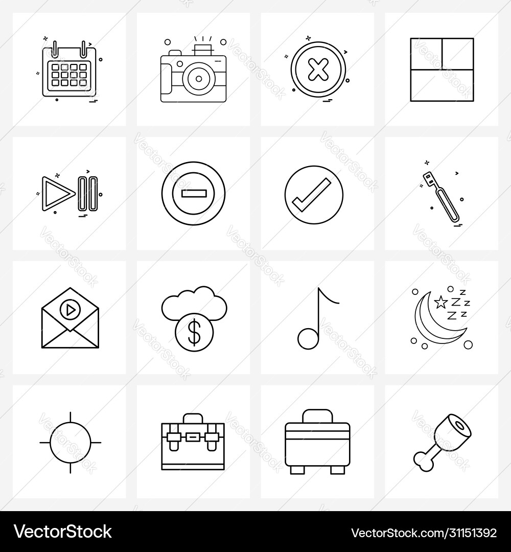 Simple set 16 line icons such as media pause vector image