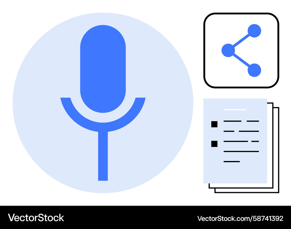 Voice recording icon with document and sharing Voice recording icon with document and sharing Vector Image