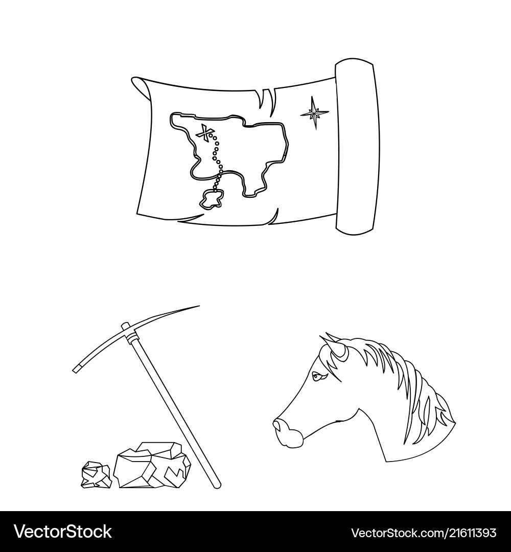 Attributes of the wild west outline icons in set vector image