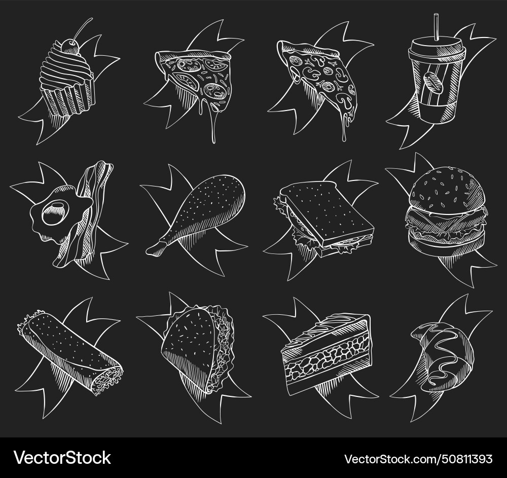 Cafe menu with food and drinks on chalkboard Vector Image