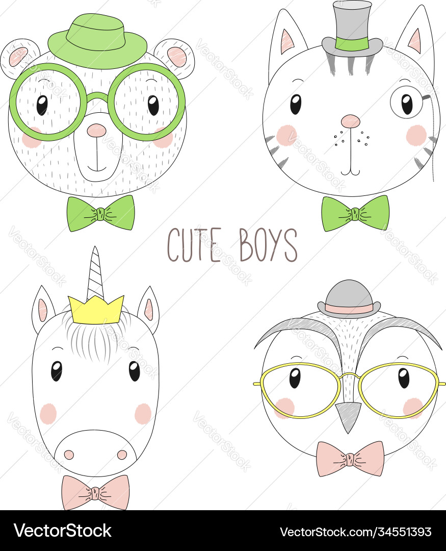 Cute animal boys portraits Cute animal boys portraits vector image