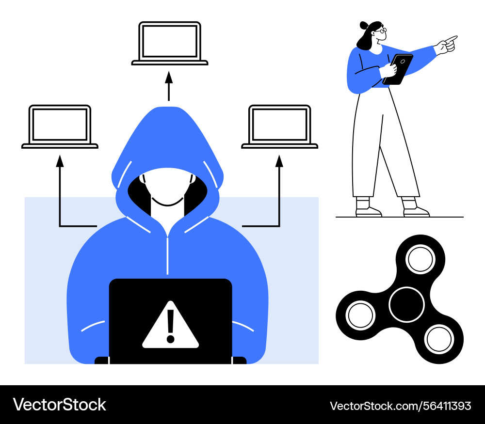 Cybersecurity threat with hacker networked Cybersecurity threat with hacker networked vector image