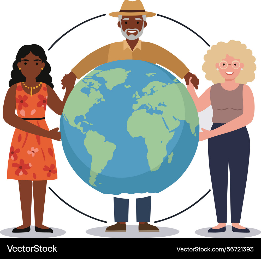 Diverse group holding globe symbolizing unity Diverse group holding globe symbolizing unity vector image