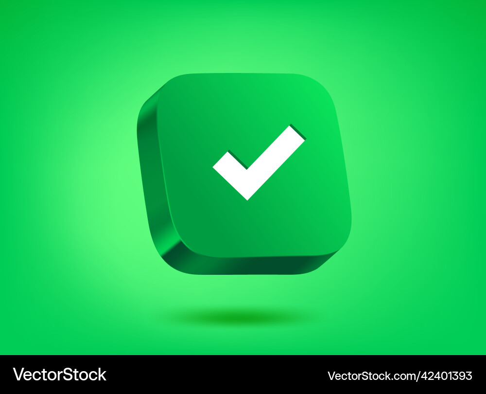 Green button with check mark on background Vector Image