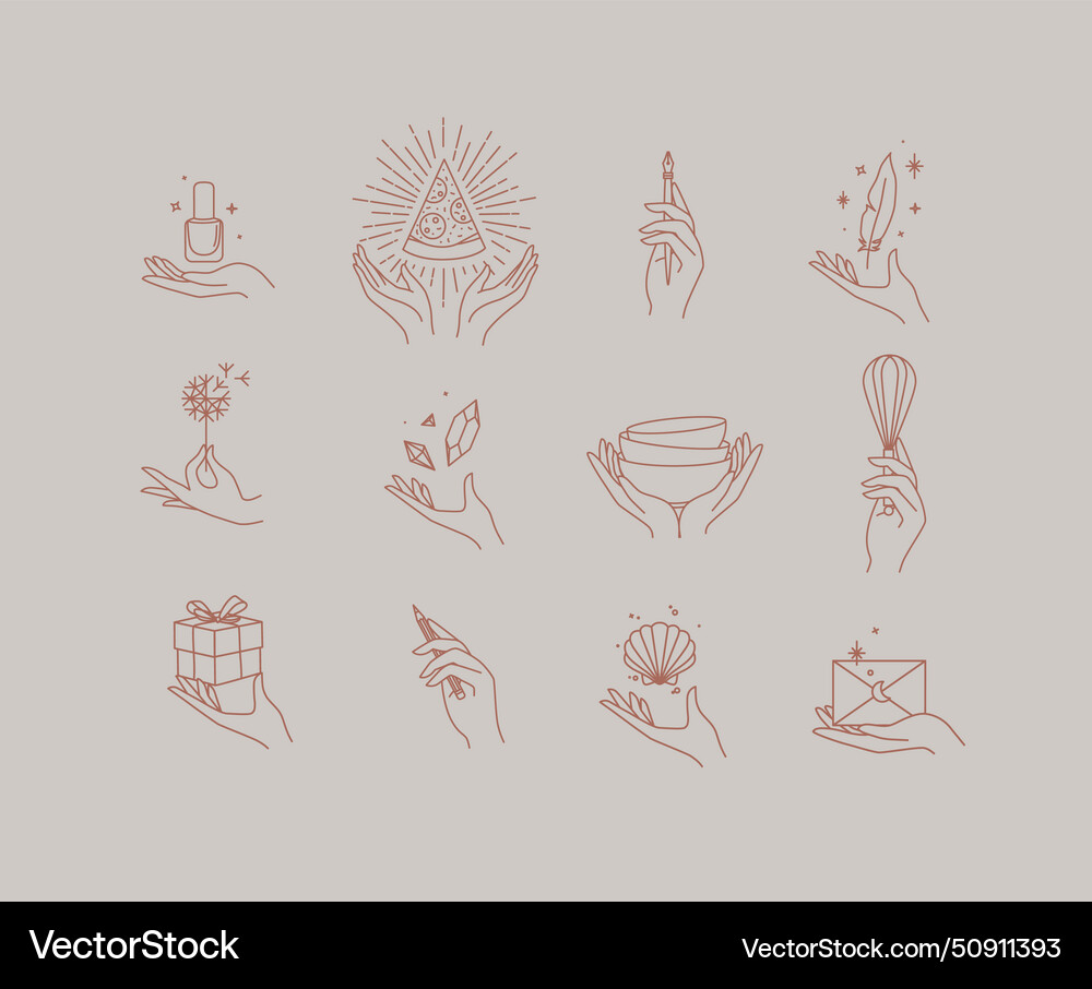 Hands with elements icon set vector image