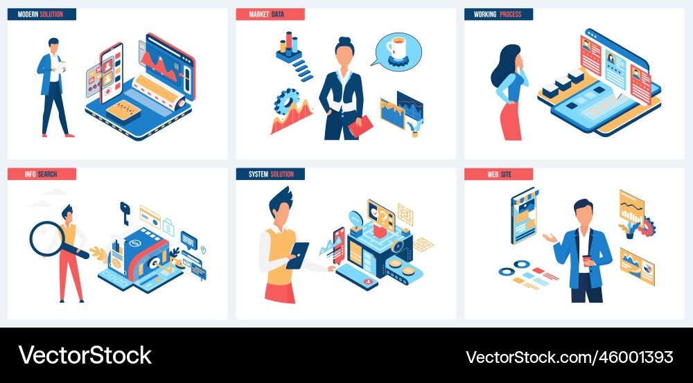 Modern processes in development of website system vector image
