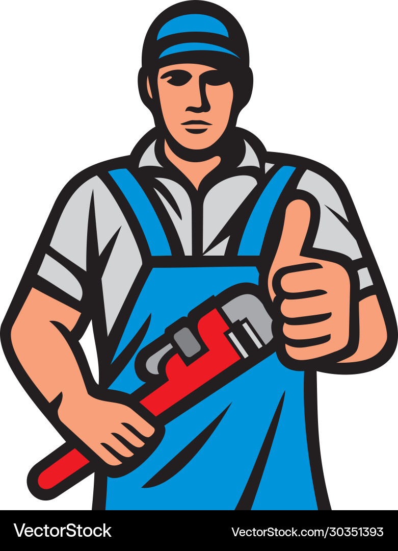 Plumber Showing Thumbs Up with Wrench vector image