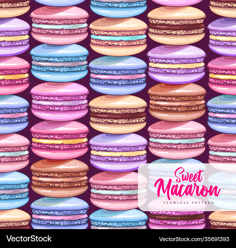 Seamless pattern with colorful sweet macarons Seamless pattern with colorful sweet macarons Vector Image
