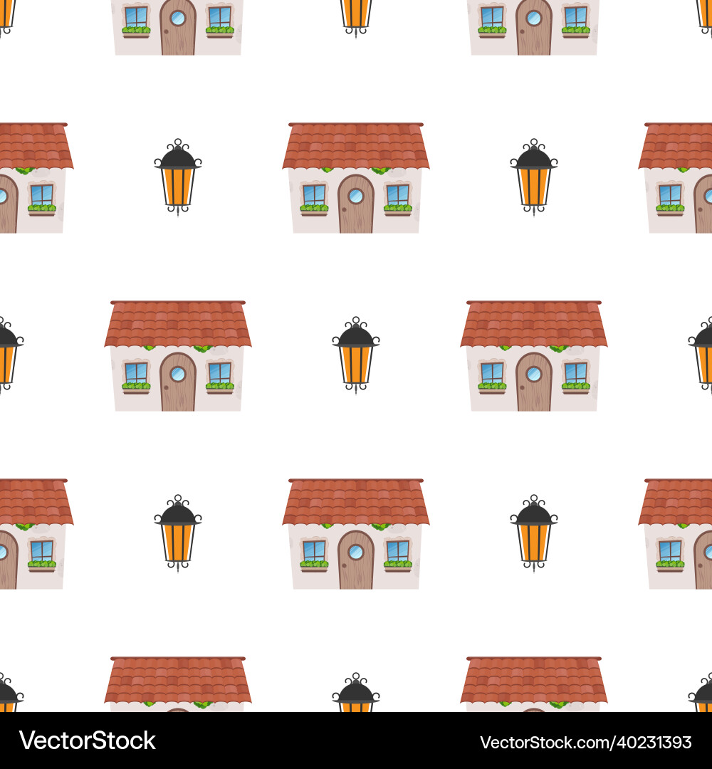 Seamless pattern with lanterns and houses endless Seamless pattern with lanterns and houses endless vector image