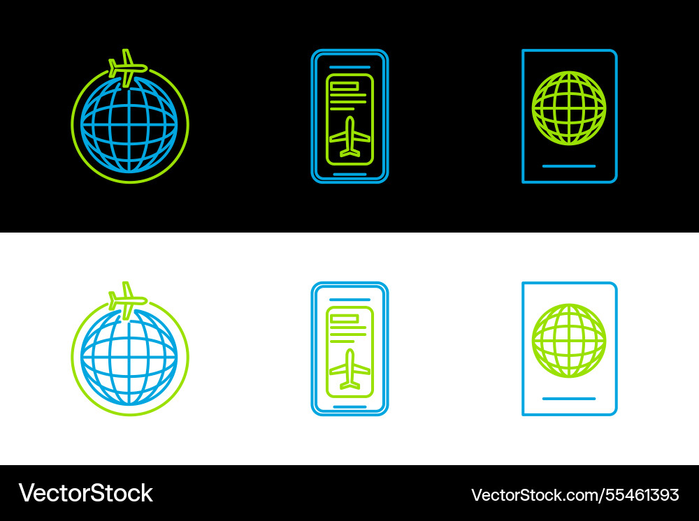 Set line passport with biometric data globe Set line passport with biometric data globe vector image