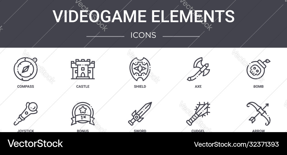 Videogame elements concept line icons set Videogame elements concept line icons set vector image