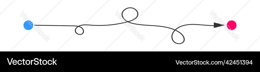 Curved line with start point and direction arrow Curved line with start point and direction arrow Vector Image