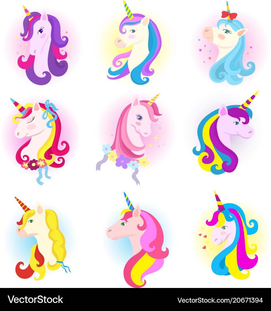 Cute Unicorn Horse with Rainbow Mane vector image