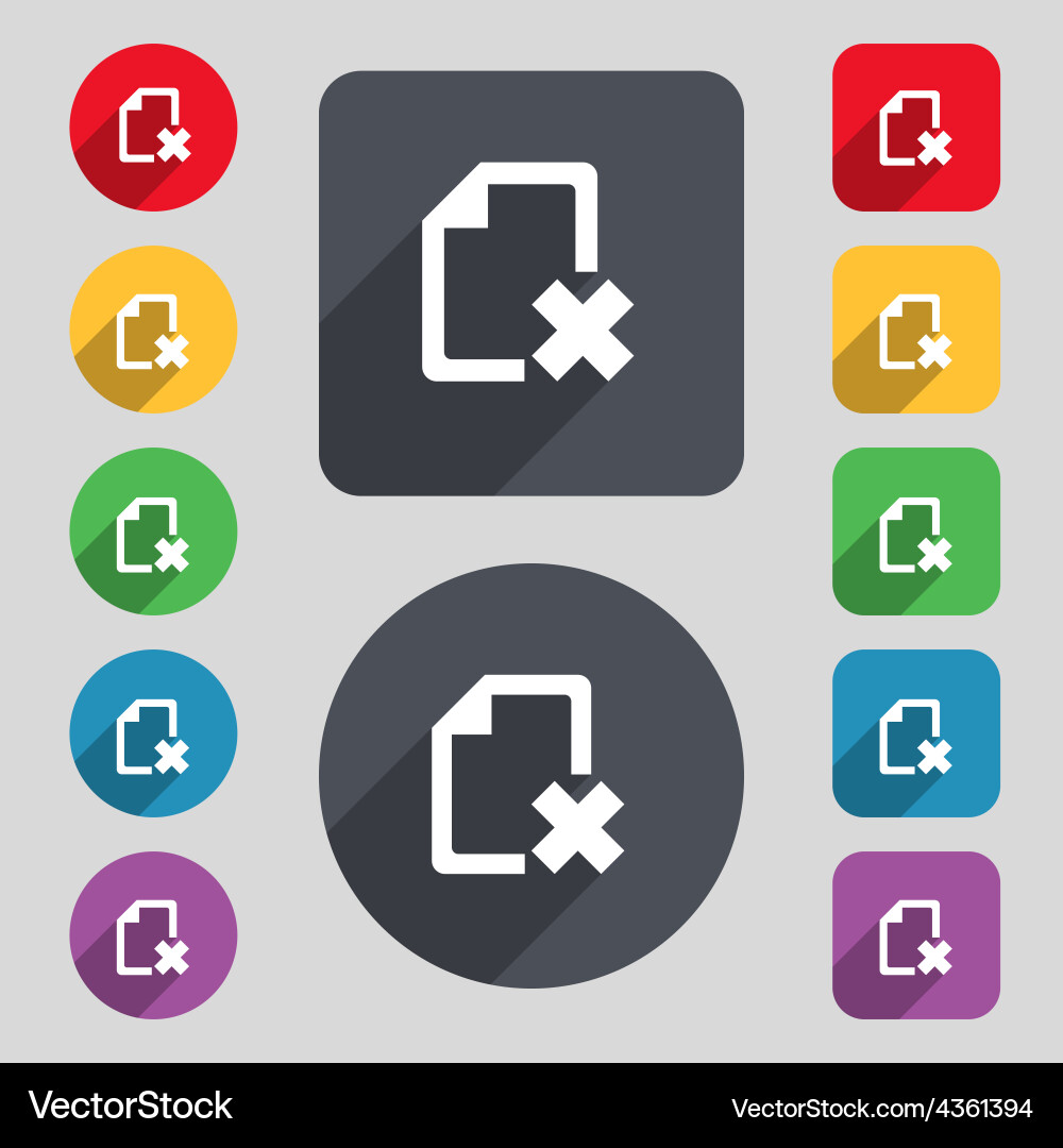 Delete file document icon sign a set of 12 colored vector image