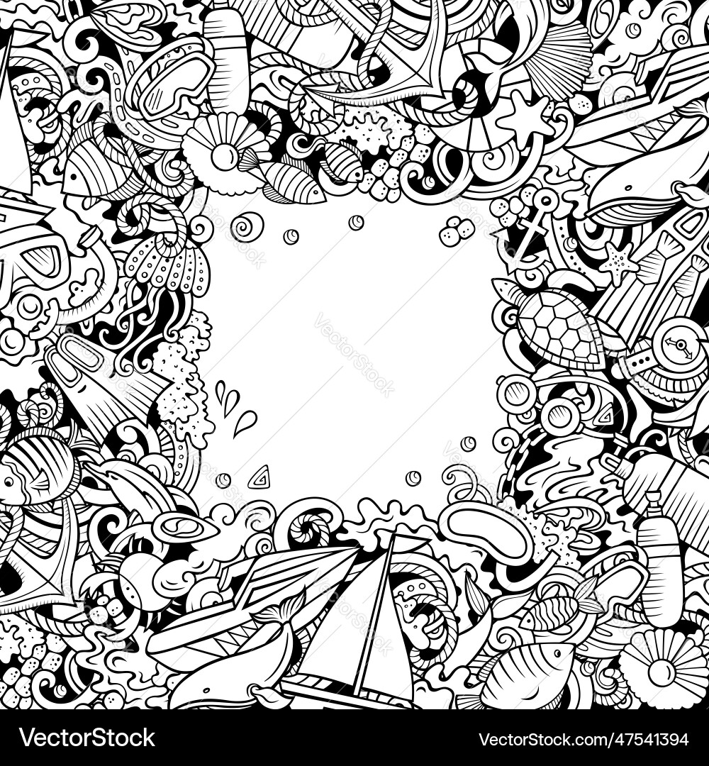 Diving cartoon doodles frame design vector image