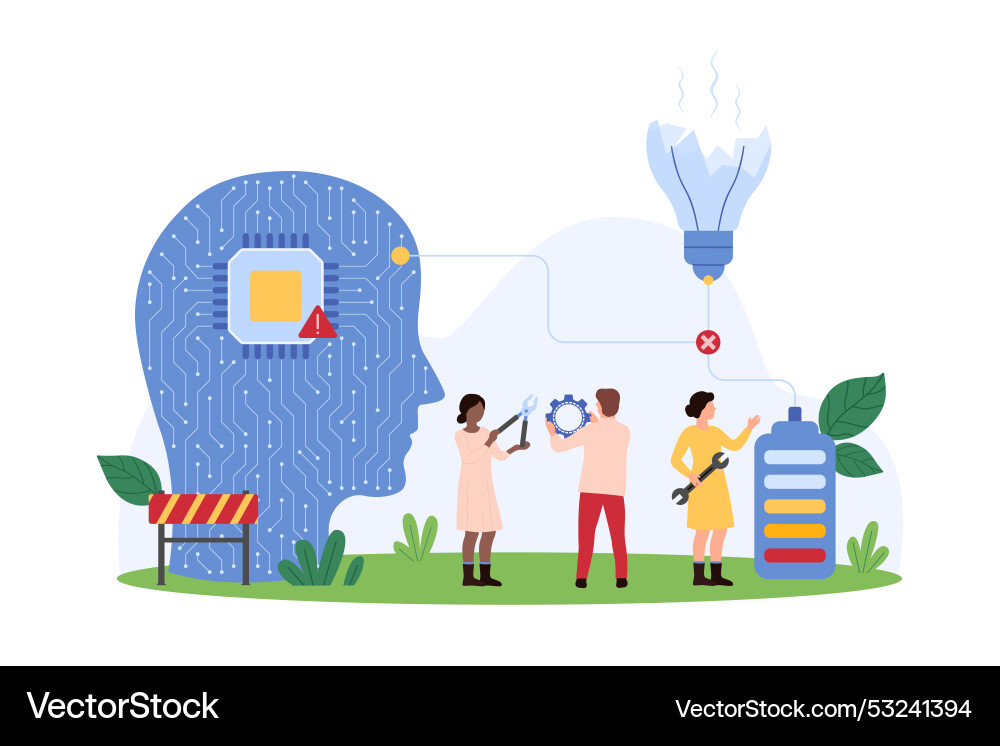 Fail and error in work process of ai tiny people Fail and error in work process of ai tiny people vector image