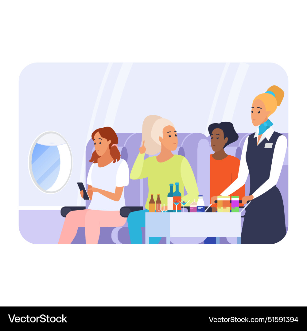 Flugbegleiter mit Speisen und Getränken Flugbegleiter mit Speisen und Getränken vektorbild
