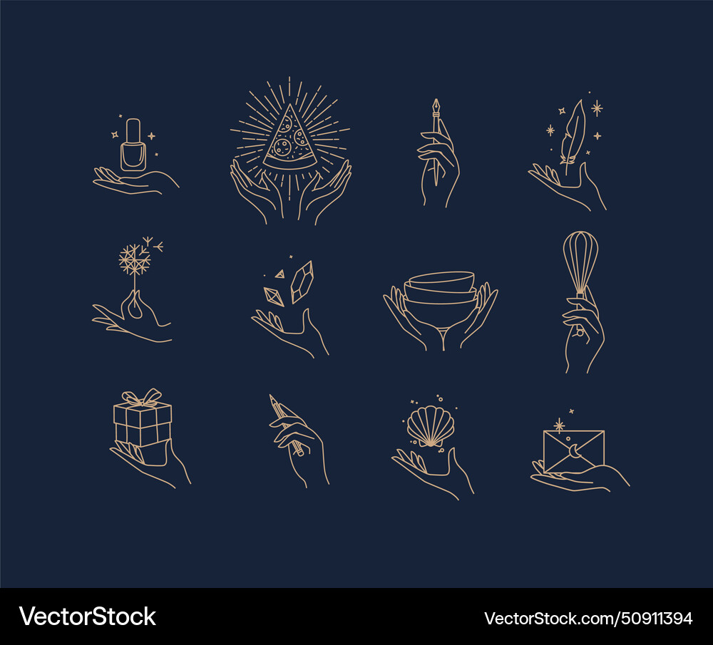 Hands with elements icon set blue Hands with elements icon set blue vector image