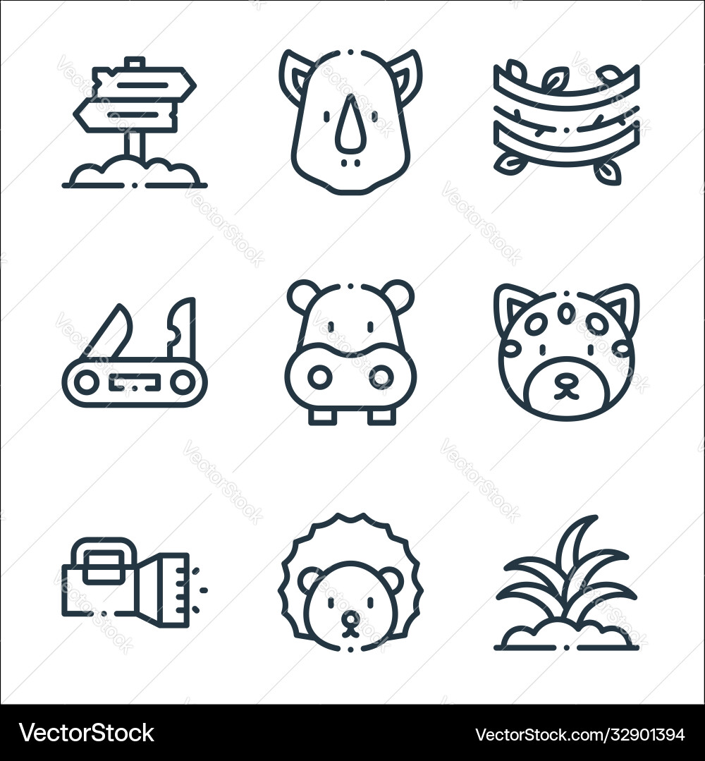 Jungle line icons linear set quality Jungle line icons linear set quality vector image