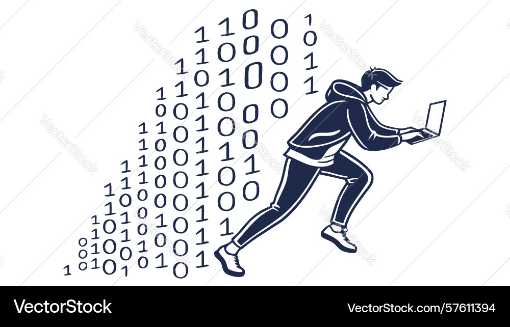Man running with binary code symbolizing digital vector image