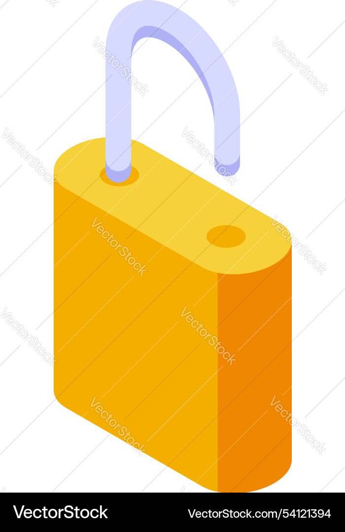 Opened padlock in isometric view ensuring security Opened padlock in isometric view ensuring security vector image