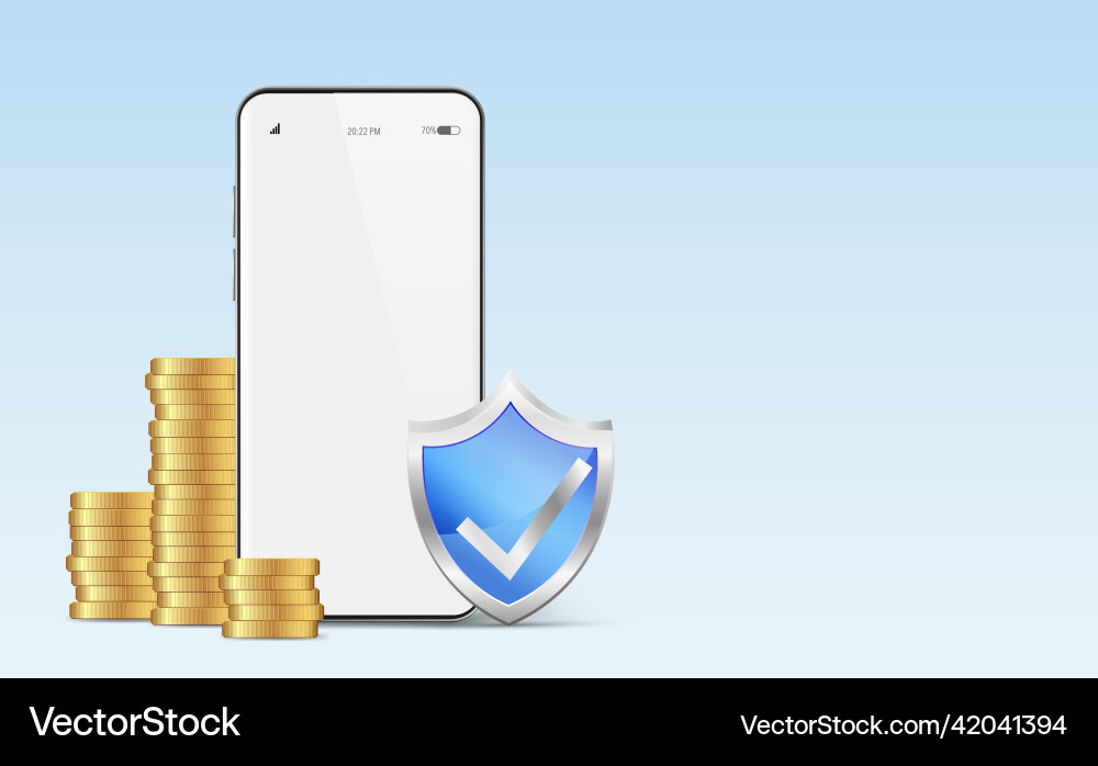 Phone coin and shield with security check Phone coin and shield with security check Vector Image