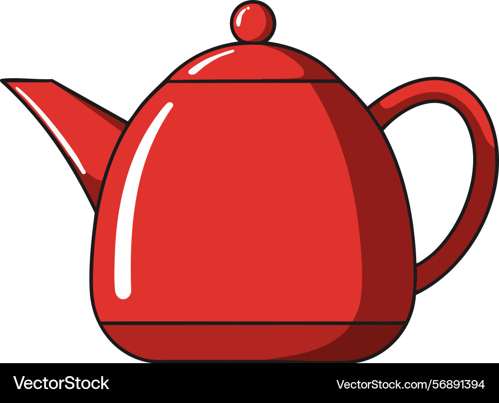 Red teapot with handle and spout in simple style Red teapot with handle and spout in simple style Vector Image