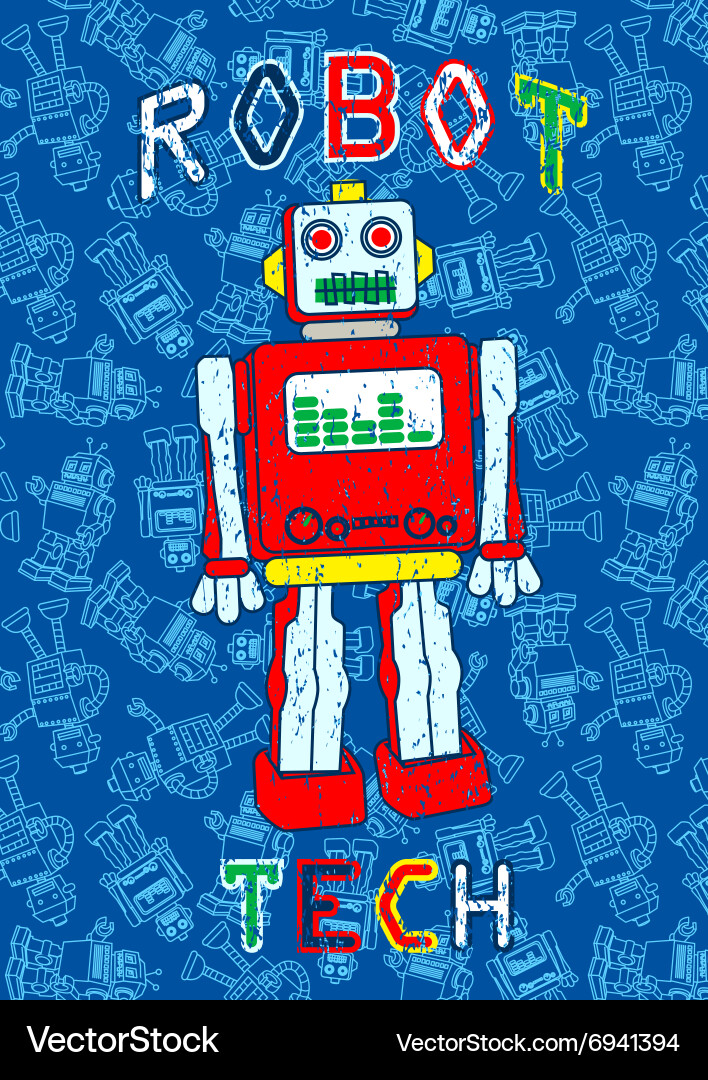 Robot print with a repeat background vector image