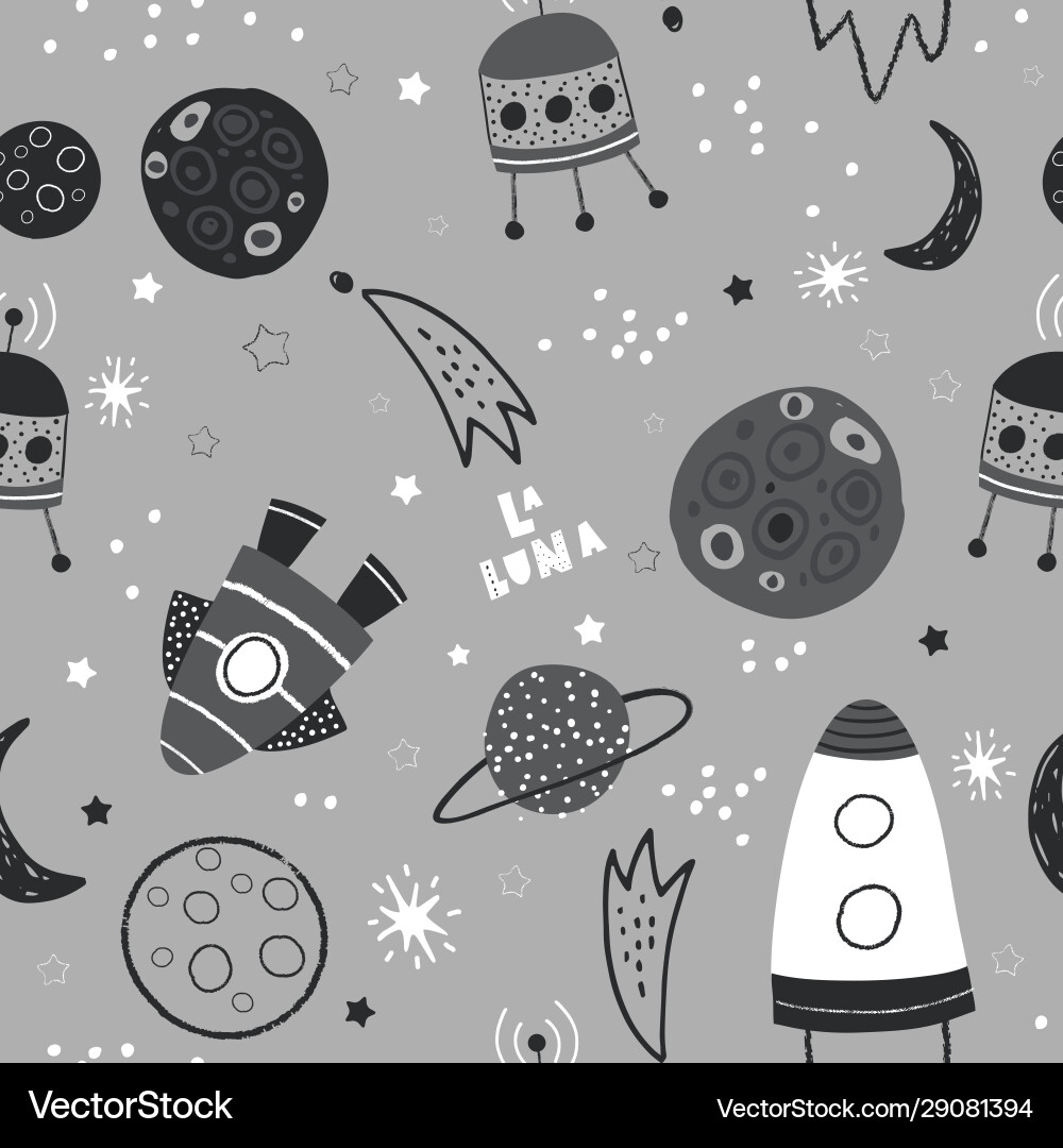 Seamless monochrome pattern with space elements vector image
