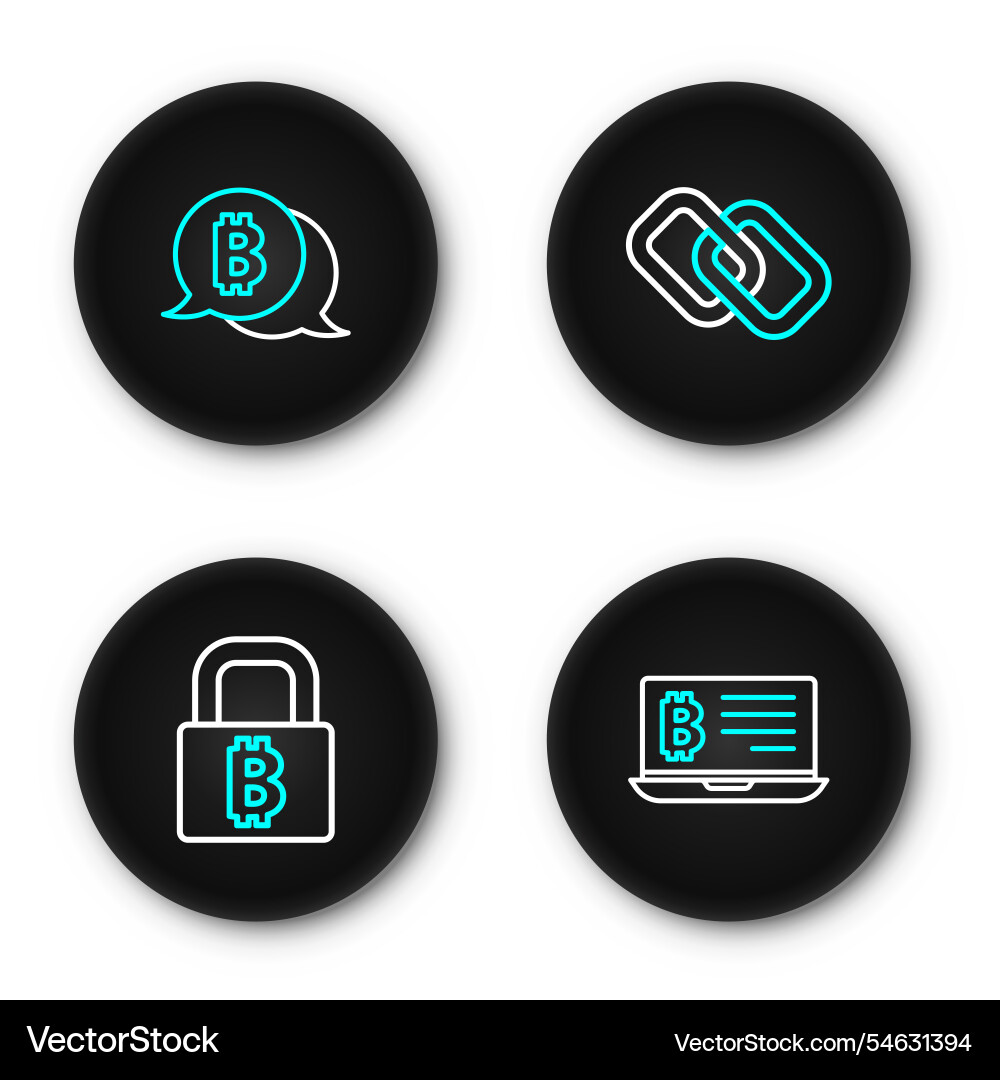 Set line mining bitcoin from laptop lock Set line mining bitcoin from laptop lock vector image