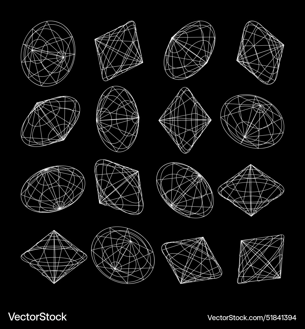 Wireframe lined shapes perspective mesh 3d grid Wireframe lined shapes perspective mesh 3d grid vector image