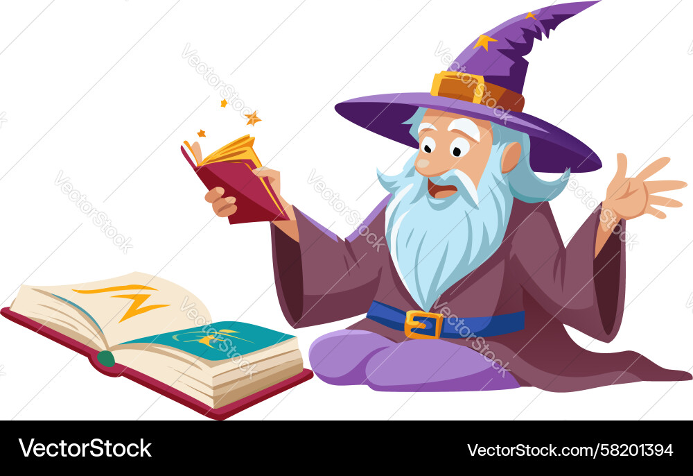 Wizard Studying Ancient Scroll Vector Image