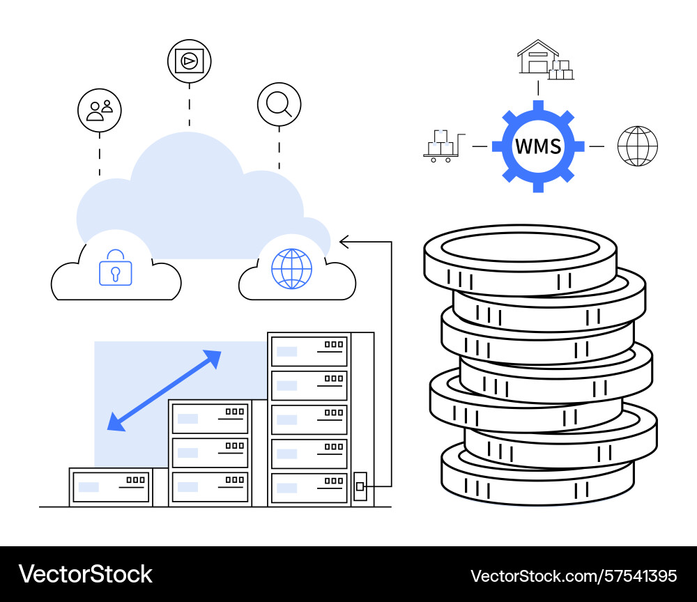 Cloud computing and warehouse management system Vector Image