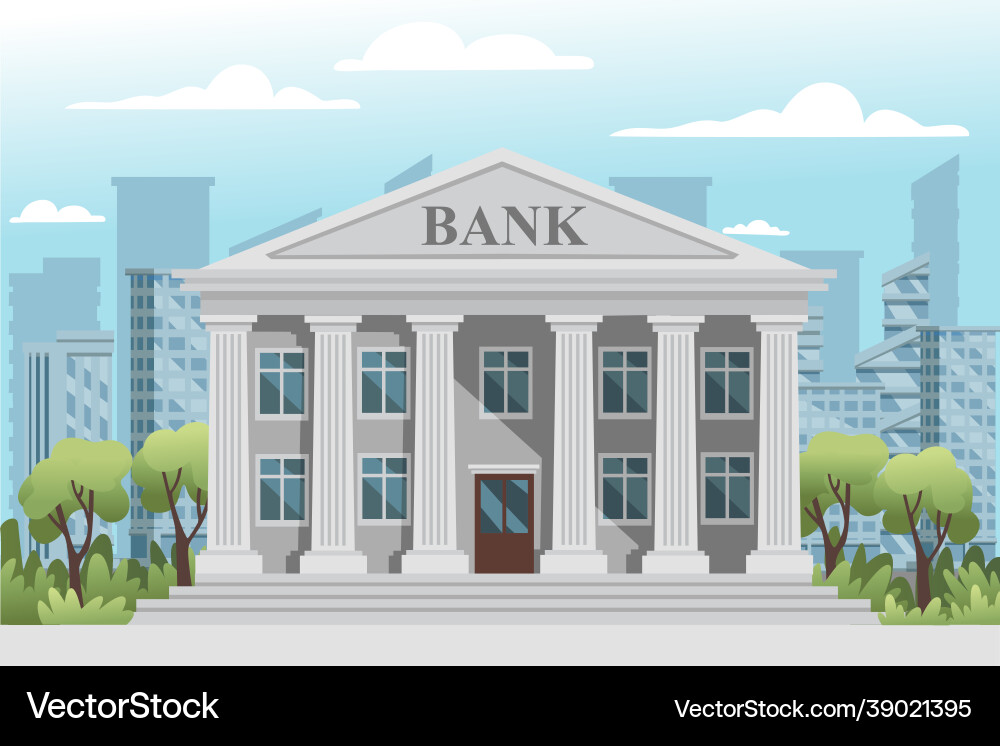 Flat design retro bank building with columns Flat design retro bank building with columns vector image