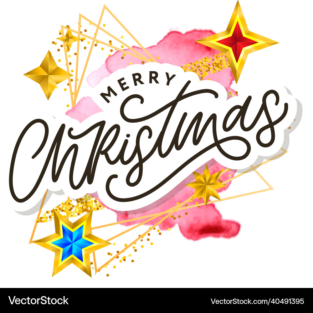Merry christmas text decorated with hand drawn Vector Image