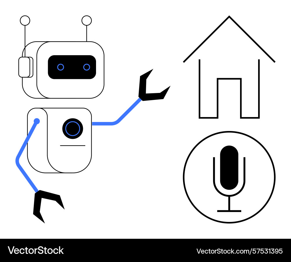 Robot interacting with smart home system and voice Robot interacting with smart home system and voice vector image