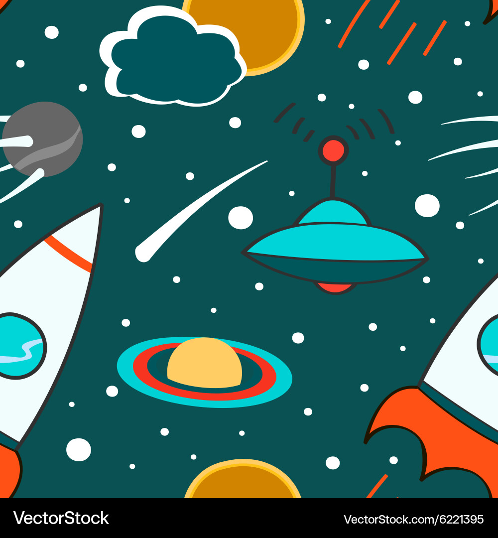 Seamless pattern with outer space rocket comet vector image
