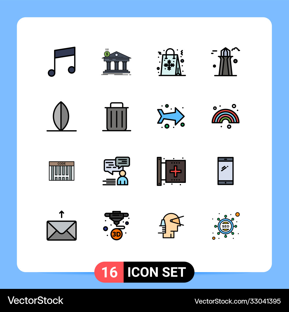 Set 16 flat color filled lines on grid Vector Image