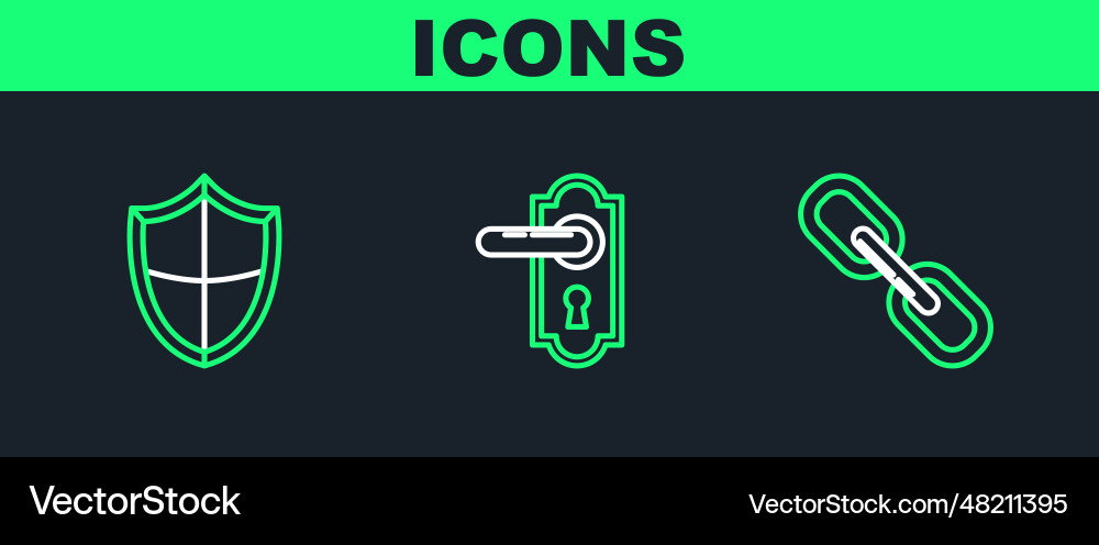 Set line chain link shield and door handle icon vector image