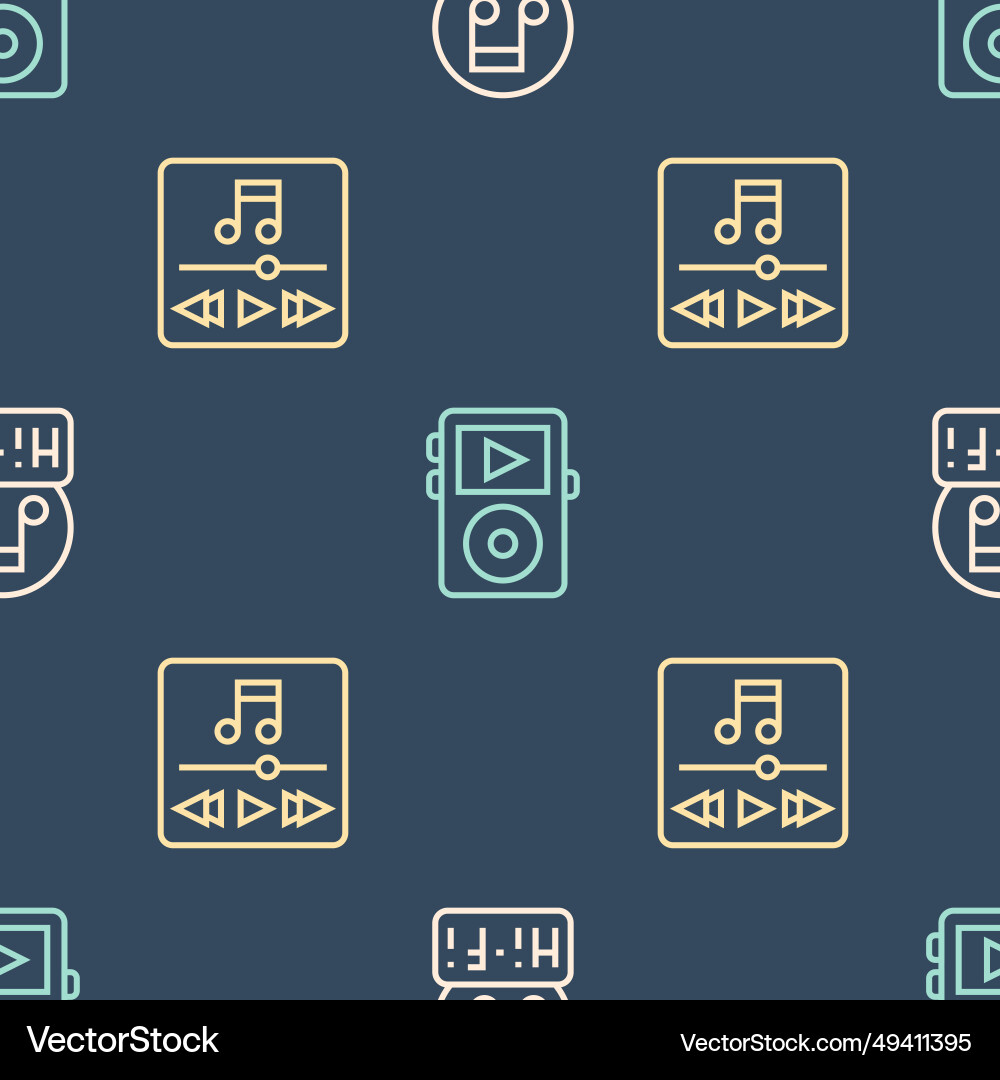 Set line music note tone player and on seamless Set line music note tone player and on seamless Vector Image