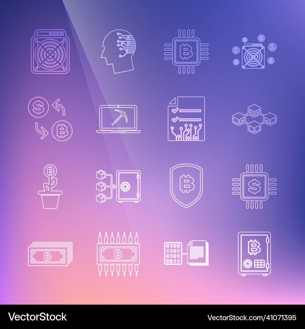 Set line proof of stake processor chip Set line proof of stake processor chip vector image