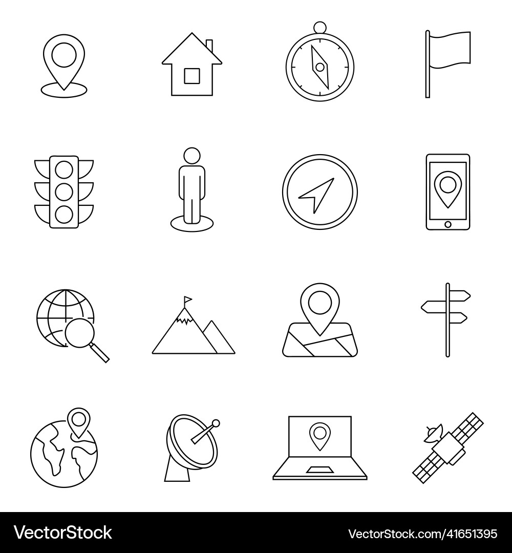Set of thin line navigation and location icons Set of thin line navigation and location icons Vector Image