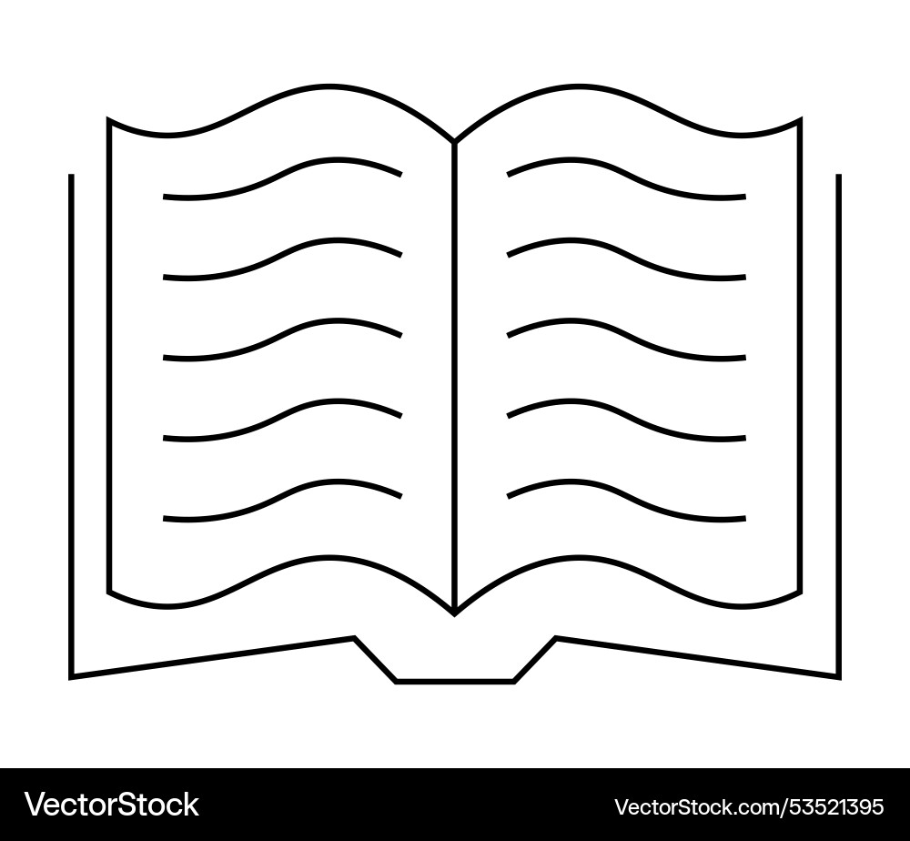 Simple outline drawing of an open book with text Simple outline drawing of an open book with text Vector Image