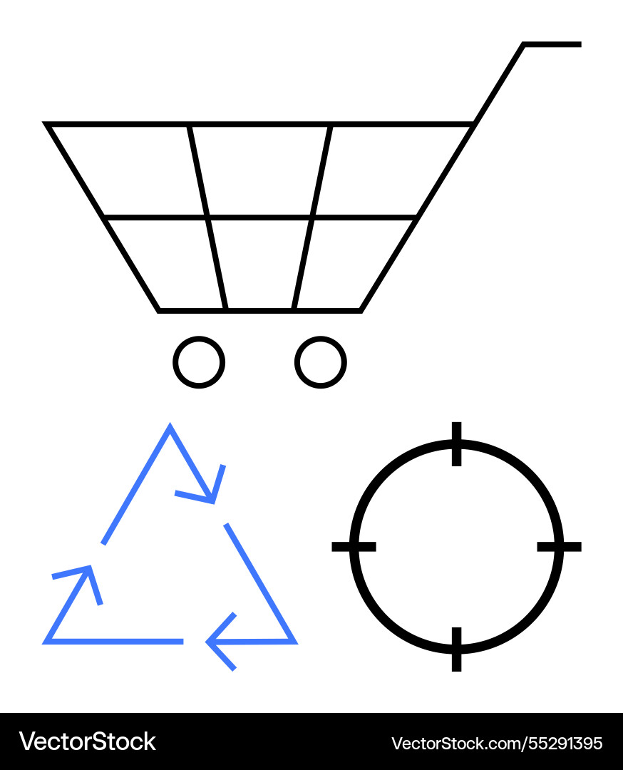 Simplified shopping cart recycling triangle Simplified shopping cart recycling triangle vector image